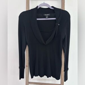White House Black Market Black Women's Sweater Top! Beautiful Neckline.